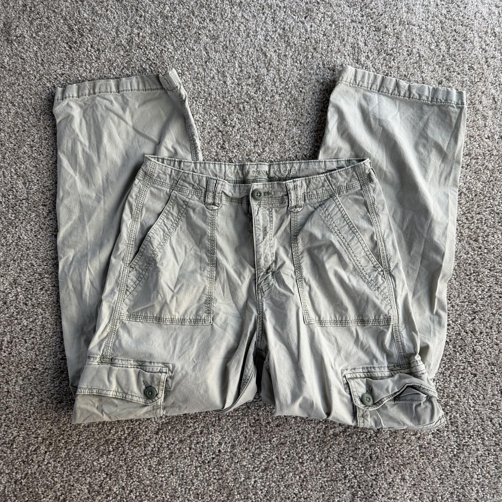 American Eagle Cargo Pants Womens 10 Gray Stretch Relaxed Fit Straight Leg